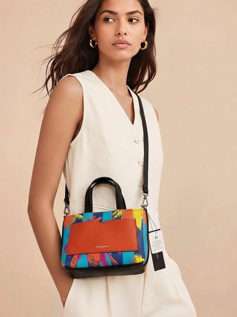 Tahari Tropical Small Crossbody Purse Double Handles Bag Removable Strap